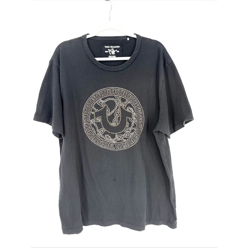 True Religion T-Shirt Mens Size XXXL Studded Horseshoe Logo Cotton Short Sleeve